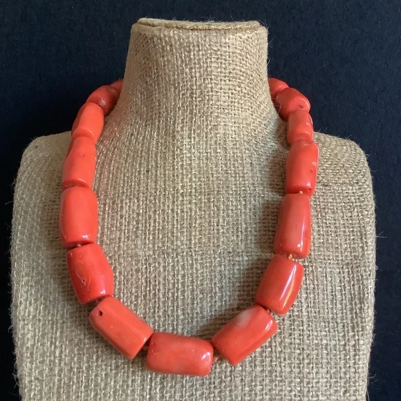 Sponge Coral Peach Colored Sterling Silver Clasp Necklace - Picture 1 of 9